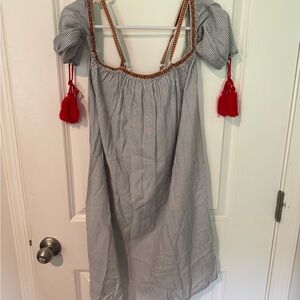 Striped Dress with Red Tassel Accents